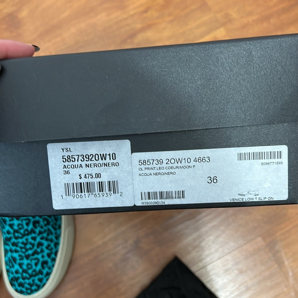YSL Yves Saint Laurent Aqua Leopard Print Venice Low Slip on Sneakers New - Picture 5 of 7